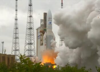El cohete Ariane 5 que transporta al James Webb. Foto captura de video.
