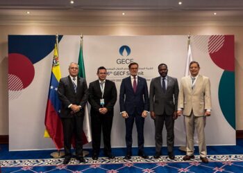 Canciller del régimen de Maduro, Felix Plasencia y el Ministro de Industria Minas y Energ{ia de Guinea Ecuatorial, Gabriel Obiang. Foto @PlasenciaFelix