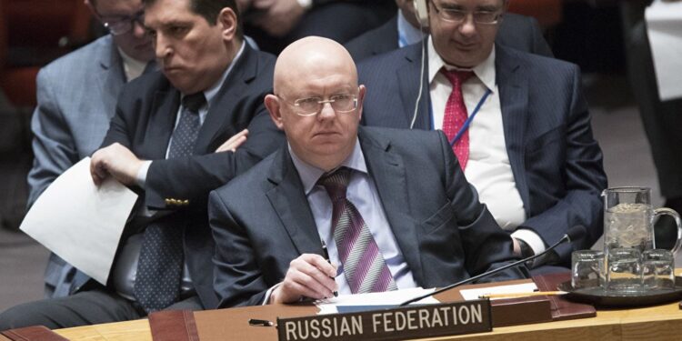 Embajador de Rusia en la ONU Vassily Nebenzia. Foto captura.