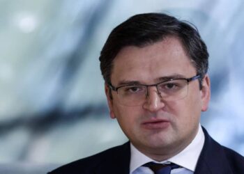 Ukrainian Foreign Minister Dmytro Kuleba attends a press conference after a Foreign Affairs Council meeting at the EU headquarters in Brussels on February 21, 2022. (Photo by Kenzo TRIBOUILLARD / AFP) (Photo by KENZO TRIBOUILLARD/AFP via Getty Images)