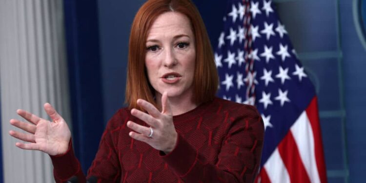 WASHINGTON, DC - FEBRUARY 15: White House Press Secretary Jen Psaki speaks during a daily press briefing at the James S. Brady Press Briefing Room of the White House February 15, 2022 in Washington, DC. Psaki held a daily briefing to answer questions from members of the White House press corps. (Photo by Alex Wong/Getty Images)