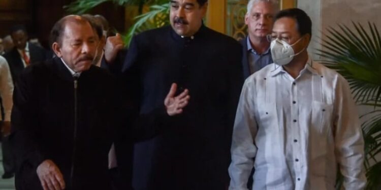 Daniel Ortega (Nicaragua), Nicolás Maduro (Venezuela), Luis Arce (Bolivia) y Miguel Díaz-Canel (Cuba). Foto agencias.