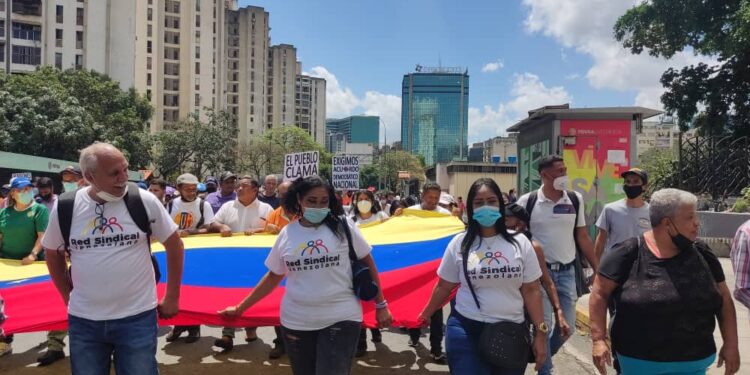 Protesta, trabajadores Caracas. 1 Mayo 2022. Foto Twitter.