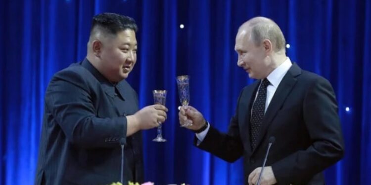 Corea del Norte, Kim Jong-un y Vladimir Putin, Rusia. Foto de archivo.