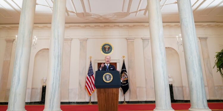 President Joe Biden speaks at the White House in Washington, Friday, June 24, 2022, after the Supreme Court overturned Roe v. Wade. (AP Photo/Andrew Harnik)