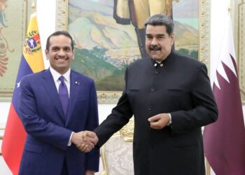 Canciller  de Qatar, Jeque Mohammad Bin Abdulrahman Al-Thani y Nicolás Maduro. Foto Prensa Presidencial.