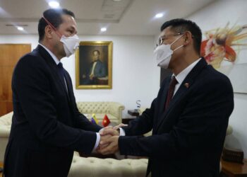 Canciller del régimen de Maduro, Carlos Faría y el embajador de Vietnam, Le Viet Duyen. Foto mppre.gob.ve