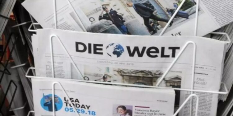 Periódico alemán Die Welt. Foto de archivo.