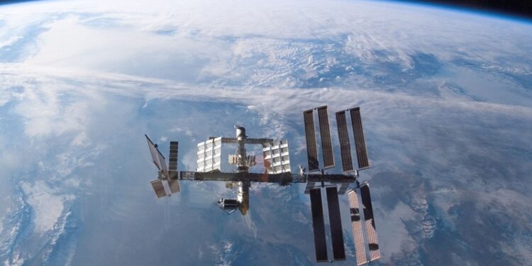 (FILES) This file photo provided by NASA on February 19, 2008 shows the International Space Station as seen from the US space shuttle Atlantis on February 18, 2008. - Russia has decided to quit the International Space Station "after 2024", the newly-appointed chief of Moscow's space agency told President Vladimir Putin on July 26, 2022. The announcement comes as tensions rage between the Kremlin and the West over Moscow's military intervention in Ukraine and several rounds of unprecedented sanctions against Russia. (Photo by Handout / NASA / AFP)
