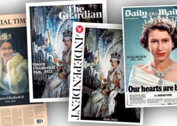 Diarios británicos. Reina Isabel II. Foto collage.