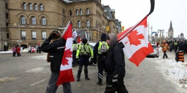 Protestas antivacunas, Canadá. Foto de archivo.