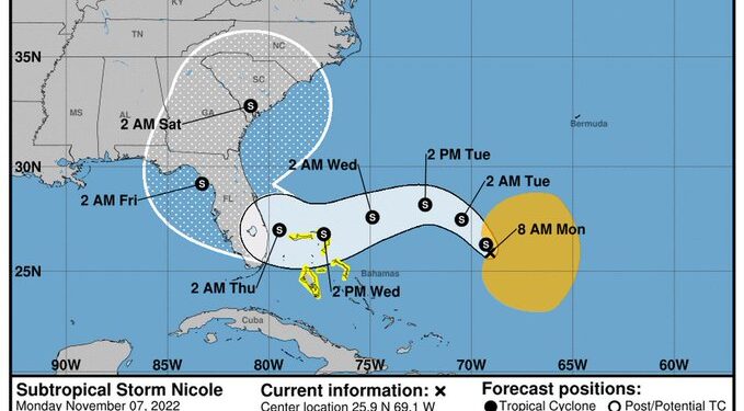 Florida declara estado de emergencia para 34 condados por tormenta subtropical Nicole.