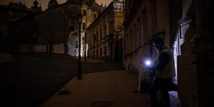 Ucrania. La situación eléctrica de Kiev. Foto de archivo.
