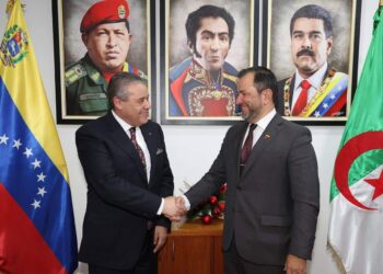 Canciller de Maduro, Iván Gil y el embajador de Argelia en Venezuela, Kamel Abdelkader Hadjazi. Foto @ivangil