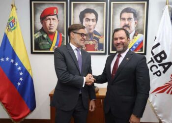 El canciller de Maduro, Yván Gil, y el secretario ejecutivo del ALBA, Félix Plasencia. Foto @yvangil
