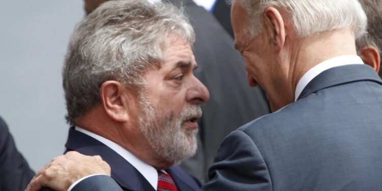 US Vice President Joe Biden (R) speaks with Brazil's President Luiz Inacio Lula Da Silva after the family photo of the Progressive Governance Leaders' Summit, in Vina del Mar, 120 km west from Santiago, on March 28, 2009. US Vice President Joe Biden defended a massive US spending package as a necessary action to boost sinking US and world economies ahead of a key G20 summit in London next week.. AFP PHOTO/Gardner Hamilton (Photo credit should read GARDNER HAMILTON/AFP via Getty Images)