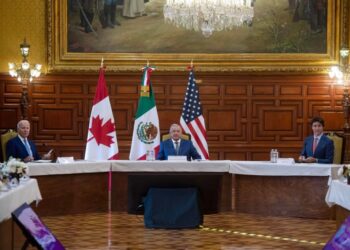 Joe Biden, AMLO y Justin Trudeau en México. Foto agencias.