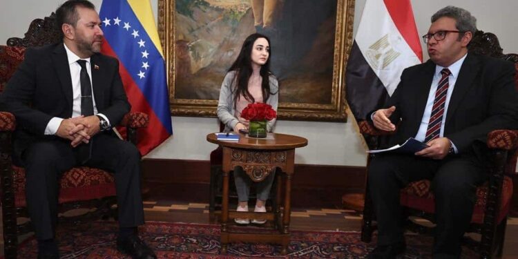 Canciller de Maduro, Yván Gil y el Embajador de la República Árabe de Egipto 🇪🇬 ante Venezuela, Kareem Essam El-Din Amin. Foto @yvangil