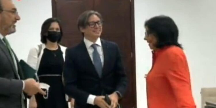 Delcy Rodríguez, reunión con el Pdte. del Banco de Desarrollo de América Latina. Foto captura de video.