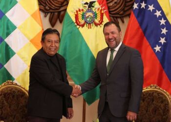 El vicepresidente de Bolivia, David Choquehuanca y el canciller de Maduro, Yván Gil. Foto @yvangil