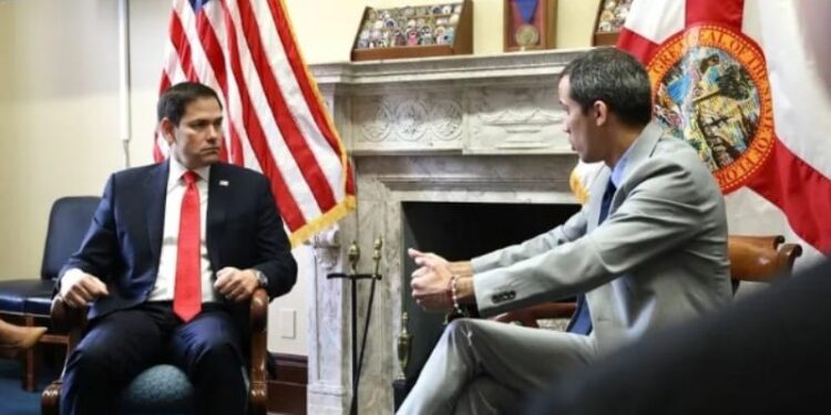 El senador federal Marco Rubio se reunió con el expresidente interino Juan Guaidó. Foto Prensa senador Marco Rubio.