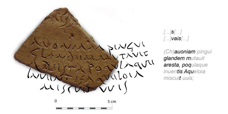 Fragmento de un poema de Virgilio encontrado en un ánfora de aceite romana (Universidad de Córdoba)