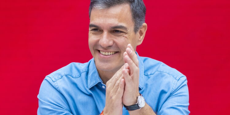 Madrid (Spain), 24/07/2023.- A handout photo released by the Spanish PSOE party shows Spanish Prime Minister Pedro Sanchez chairing the meeting of the party's federal executive committee at the PSOE headquarters in Madrid, Spain, 24 July 2023. Spain held its snap election on 23 July. (España) EFE/EPA/PSOE/ Eva Ercolanese HANDOUT HANDOUT EDITORIAL USE ONLY/NO SALES/ IMAGE TO BE USED ONLY IN RELATION TO THE STATED EVENT (MANDATORY CREDIT)