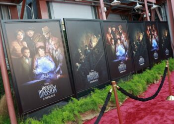 View of the red carpet at the world premiere of Disney's "Haunted Mansion" at the Hyperion Theatre inside the Disney California Adventure Park in Anaheim, California, on July 15, 2023. (Photo by Michael Tran / AFP)