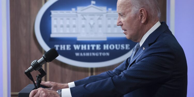WASHINGTON, DC - JULY 27: U.S. President Joe Biden speaks during an event on extreme heat July 27, 2023 in Washington, DC. During the event Biden announced additional actions to protect communities from the effects of extreme heat.   Win McNamee/Getty Images/AFP (Photo by WIN MCNAMEE / GETTY IMAGES NORTH AMERICA / Getty Images via AFP)