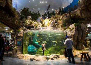 Acuario de la tienda Bass Pro Shop en Alabama, EEUU.