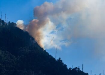 Incendio forestal en los cerros orientales en Bogotá. Foto JOHAN TORO.