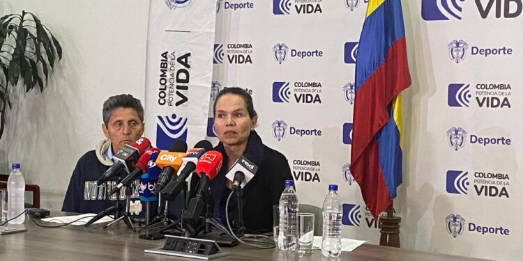 La ministra, Astrid Bibiana Rodríguez, en la rueda de prensa Juegos Panamericanos y Parapanamericanos 2027.