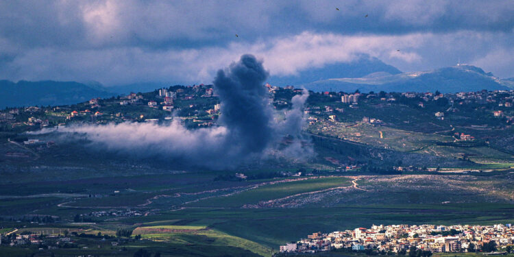 Smoke rises on the Lebanese side of the border between Israel and Lebanon after an Israeli strike, as seen from northern Israel, April 10, 2024. REUTERS/Ayal Margolin/ ISRAEL OUT. NO COMMERCIAL OR EDITORIAL SALES IN ISRAEL     TPX IMAGES OF THE DAY