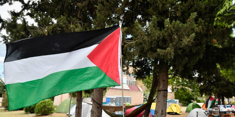 PALMA DE MALLORCA, 22/05/2024.- Alumnos de la UIB siguen acampados en solidaridad con Palestina este miércoles, en la universidad situada en Palma de Mallorca. EFE/ Miquel A. Borràs