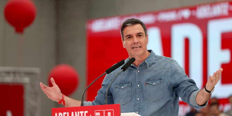 Spain's Prime Minister and Socialist Party (PSOE) leader Pedro Sanchez attends a campaign closing rally ahead of the general election, in Getafe, Spain July 21, 2023 REUTERS/Violeta Santos Moura/File Photo