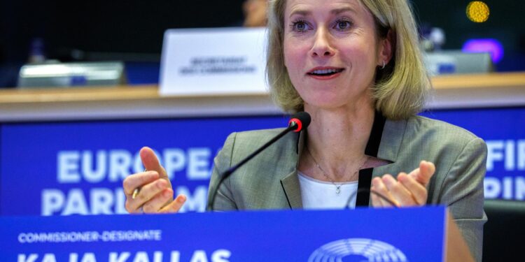 Brussels (Belgium), 12/11/2024.- High Representative for Foreign Affairs and Security Policy and Vice-President of the European Commission-designate Kaja Kallas attends her confirmation hearing before the European Parliament committees in Brussels, Belgium, 12 November 2024. (Bélgica, Bruselas) EFE/EPA/OLIVIER MATTHYS