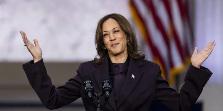 Washington (United States), 06/11/2024.- US Vice President Kamala Harris speaks after conceding the US presidential race to President-elect Donald Trump at Howard University the day after Election Day in Washington, DC, USA, 06 November 2024. Trump performed far better than pollsters had predicted, earning five million more votes than Harris and likely becoming the first Republican in two decades to win the popular vote. EFE/EPA/JIM LO SCALZO