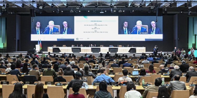 Baku (Azerbaijan), 23/11/2024.- A handout picture made available by COP29 Azerbaijan shows a general view of a plenary meeting at the UN Climate Change Conference COP29 in Baku, Azerbaijan, 23 November 2024. (Azerbaiyán) EFE/EPA/COP29 AZERBAIJAN / HANDOUTS HANDOUT EDITORIAL USE ONLY/NO SALES