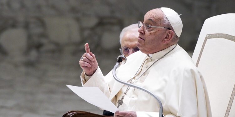 Vatican City (Vatican City State (holy See)), 11/01/2025.- Pope Francis leads the Jubilee Audience at the Paul VI Hall, Vatican City, 11 January 2025. (Papa) EFE/EPA/ANGELO CARCONI