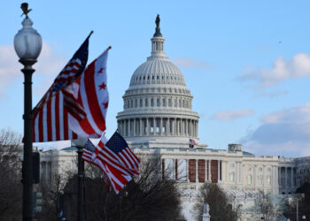 Flags flutter as preparations are underway for the upcoming presidential inauguration for U.S. President-elect Donald Trump at the U.S. Capitol building in Washington, U.S., January 4, 2025.  REUTERS/Fabrizio Bensch